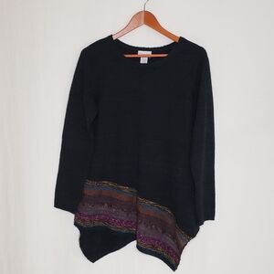 Soft Surroundings Raku Sweater Tunic Dark Blue Navy Multicolor Stripes Size M